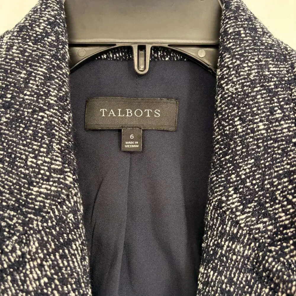 Talbots Navy Blue Marled One Button Blazer Business Career Academic‎ Size 6